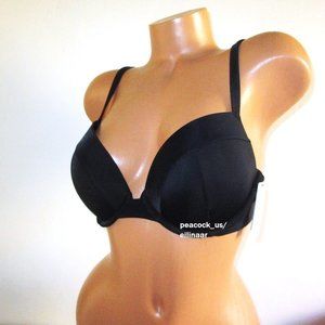 38DD Victorias Secret Swim Push-Up Bikini Top Black Underwire Padded NWT